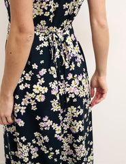 Black Ruffle Sleeve Floral Lily Midi Dress