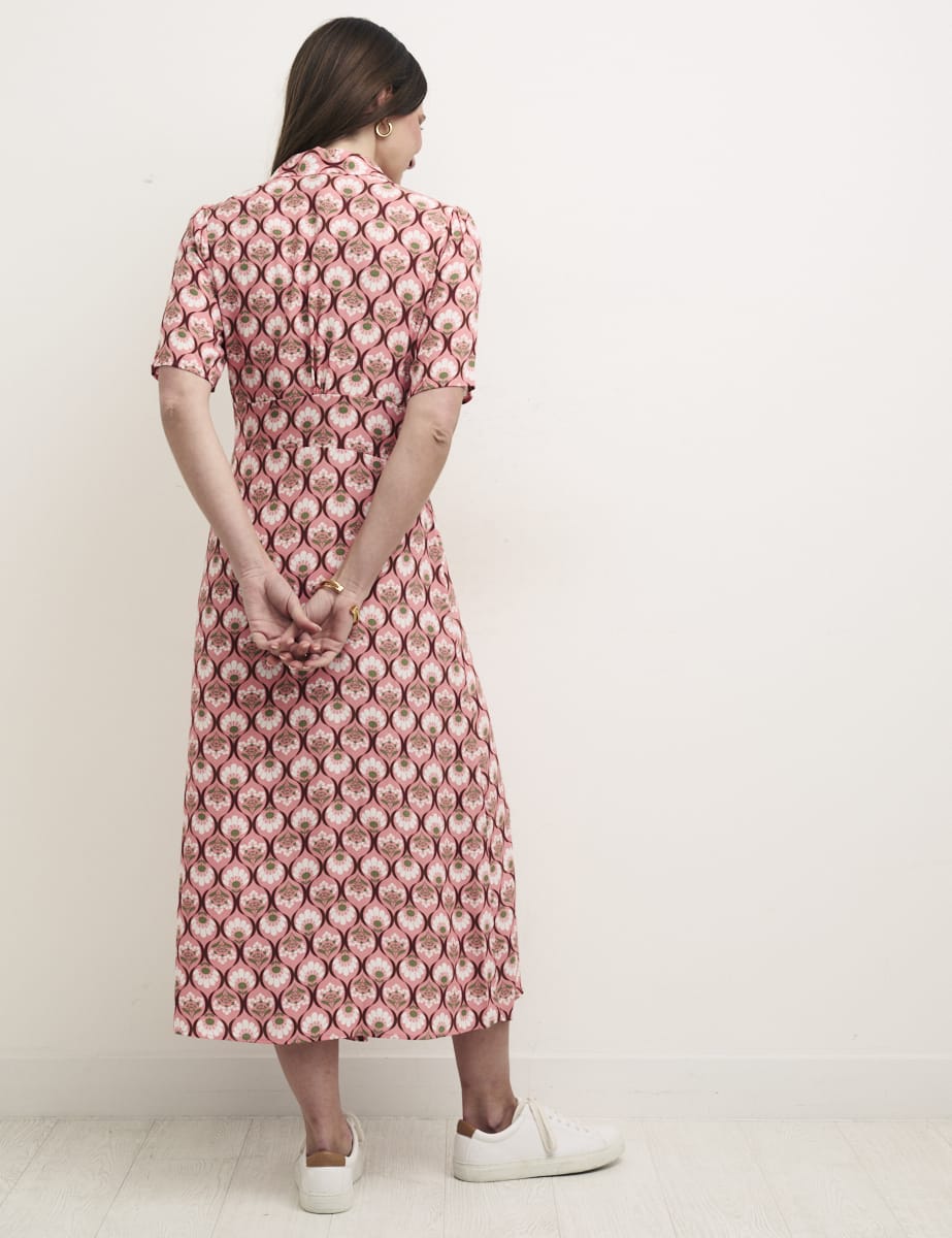 Pink Geo Floral Daisy Midi Dress