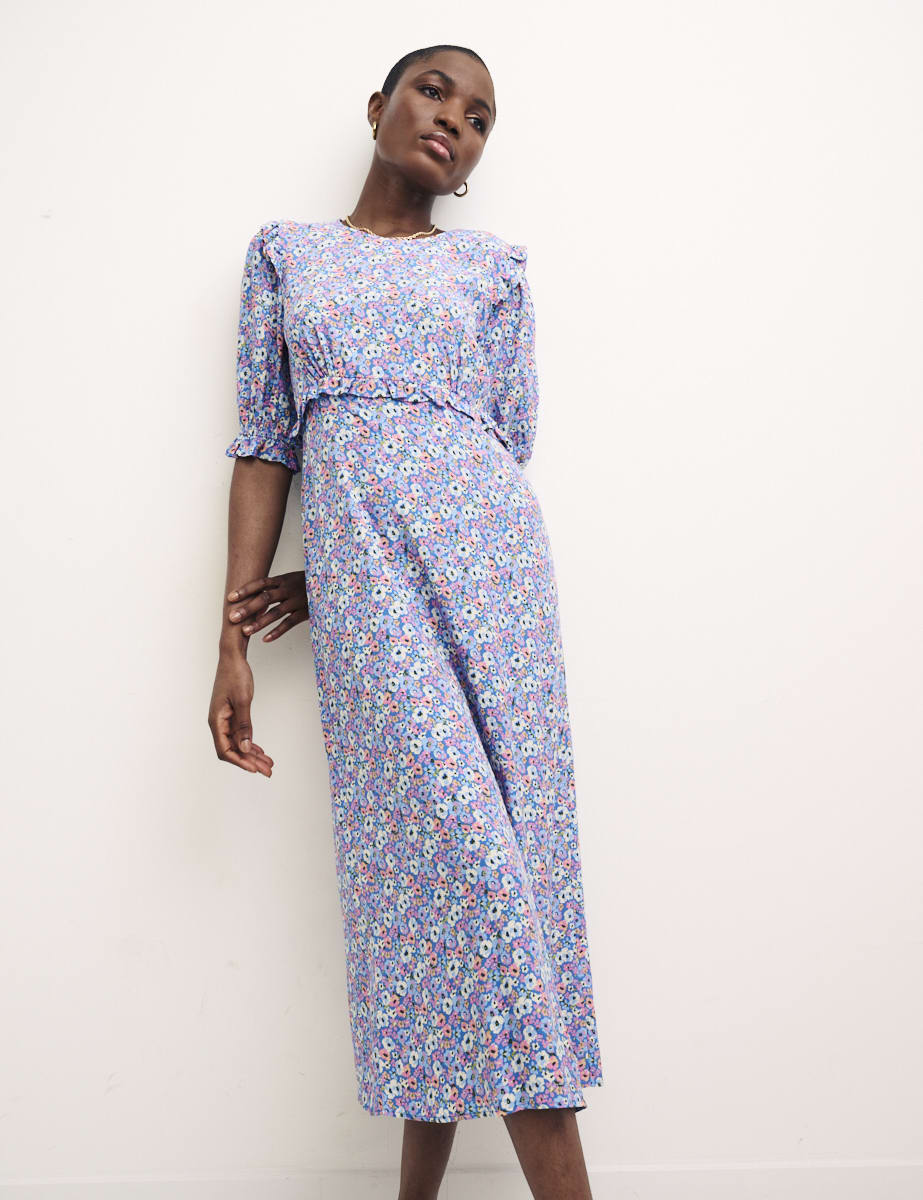 Ditsy Blue Petite Felicia Midi Dress