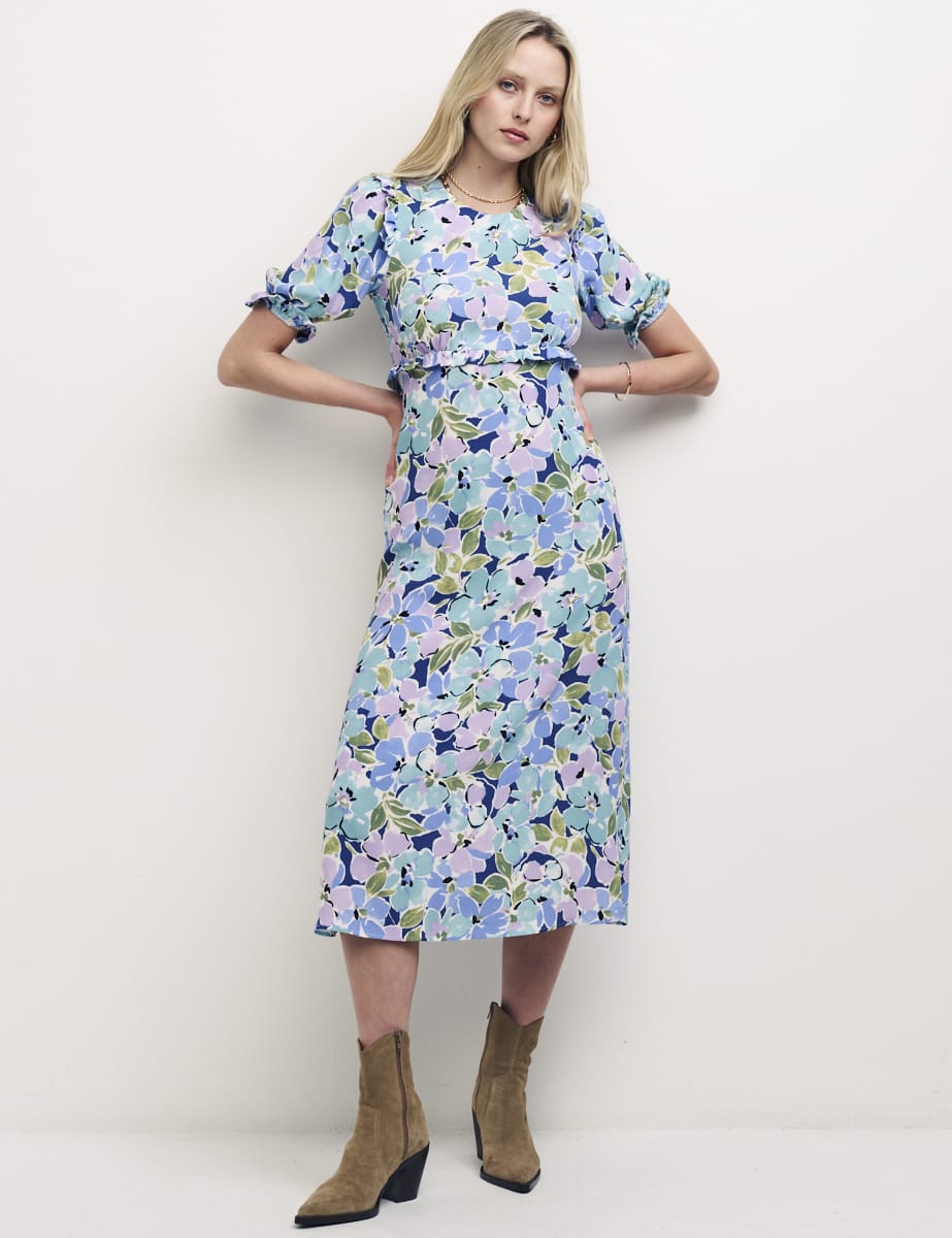 Blue Floral Felicia Midi Dress