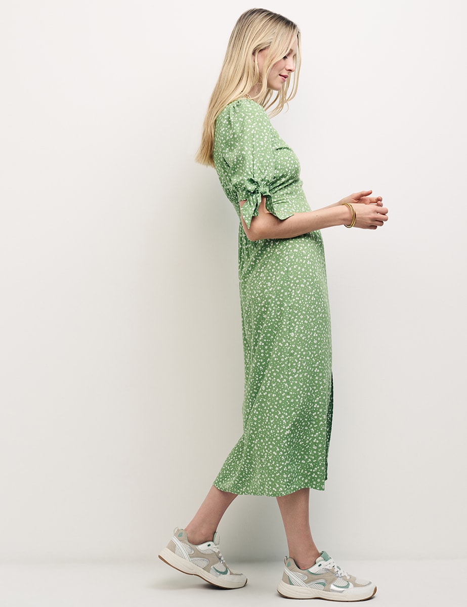 Vintage Floral Green Esme Midi Dress