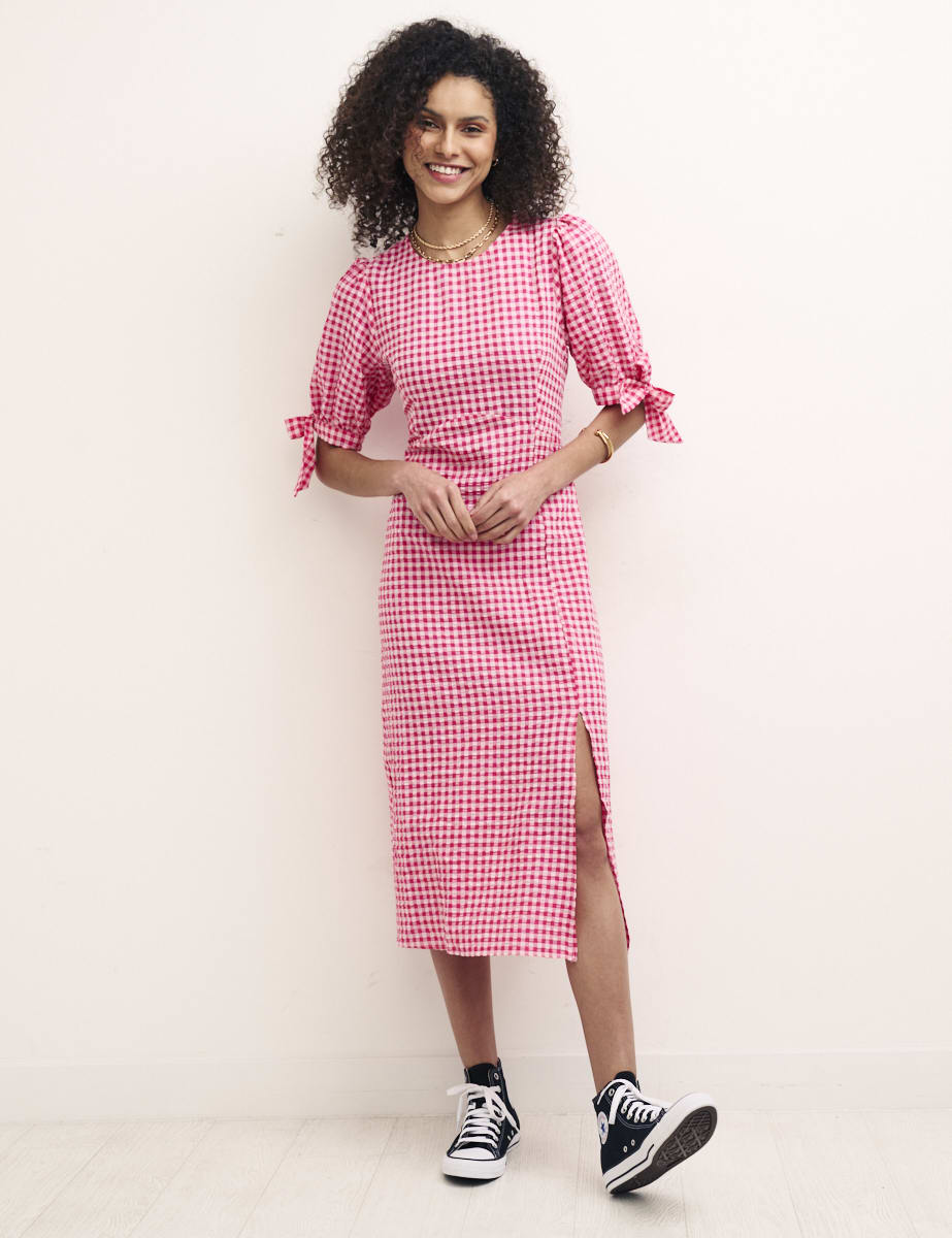 Fearne Cotton Pink Gingham Esme Midi Dress