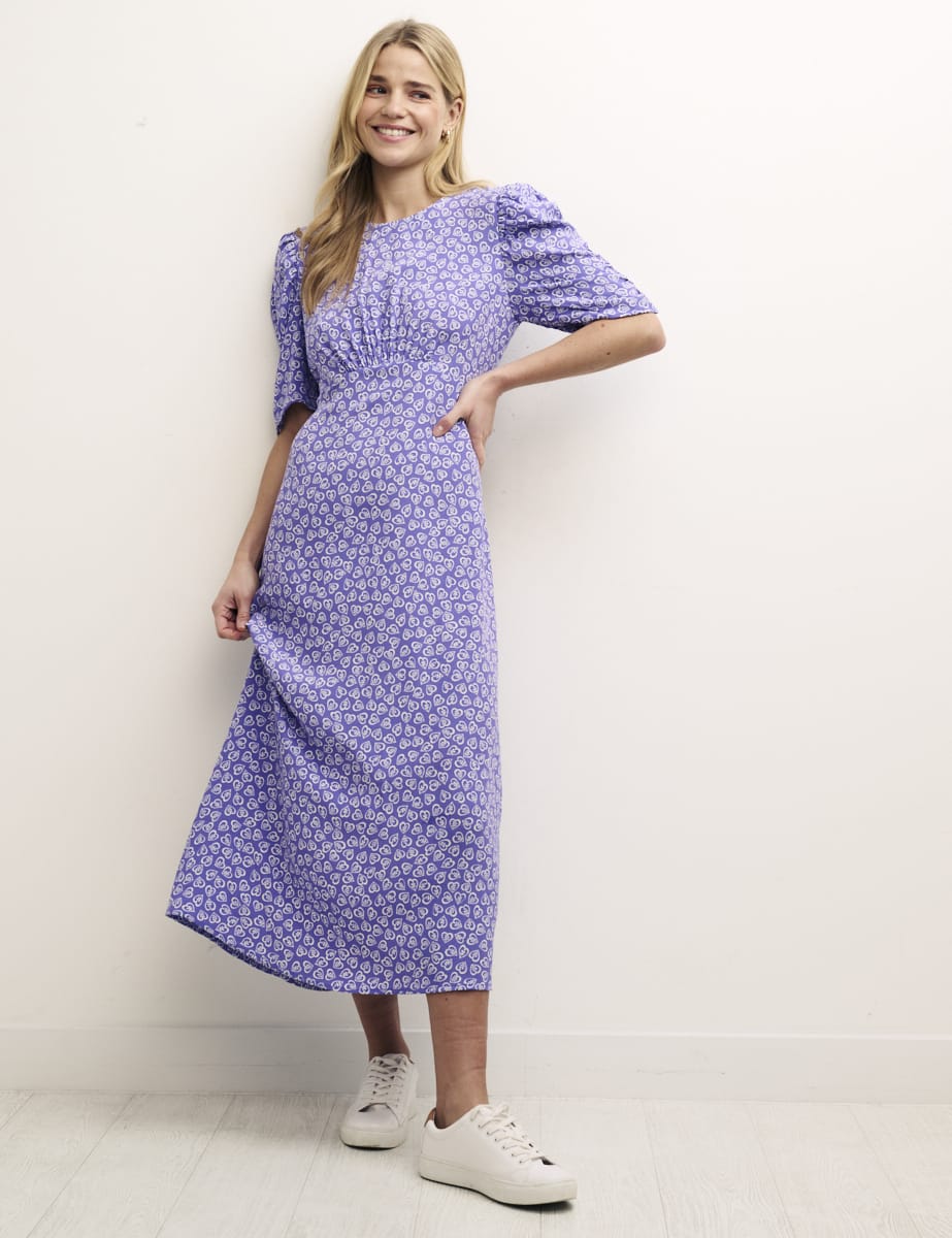 Blue Heart Print Evie Midi Dress