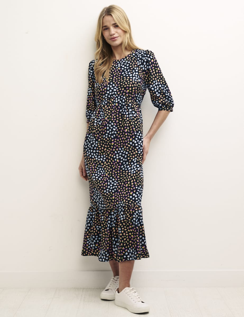 Black Speckle Print Rachel Midi Dress