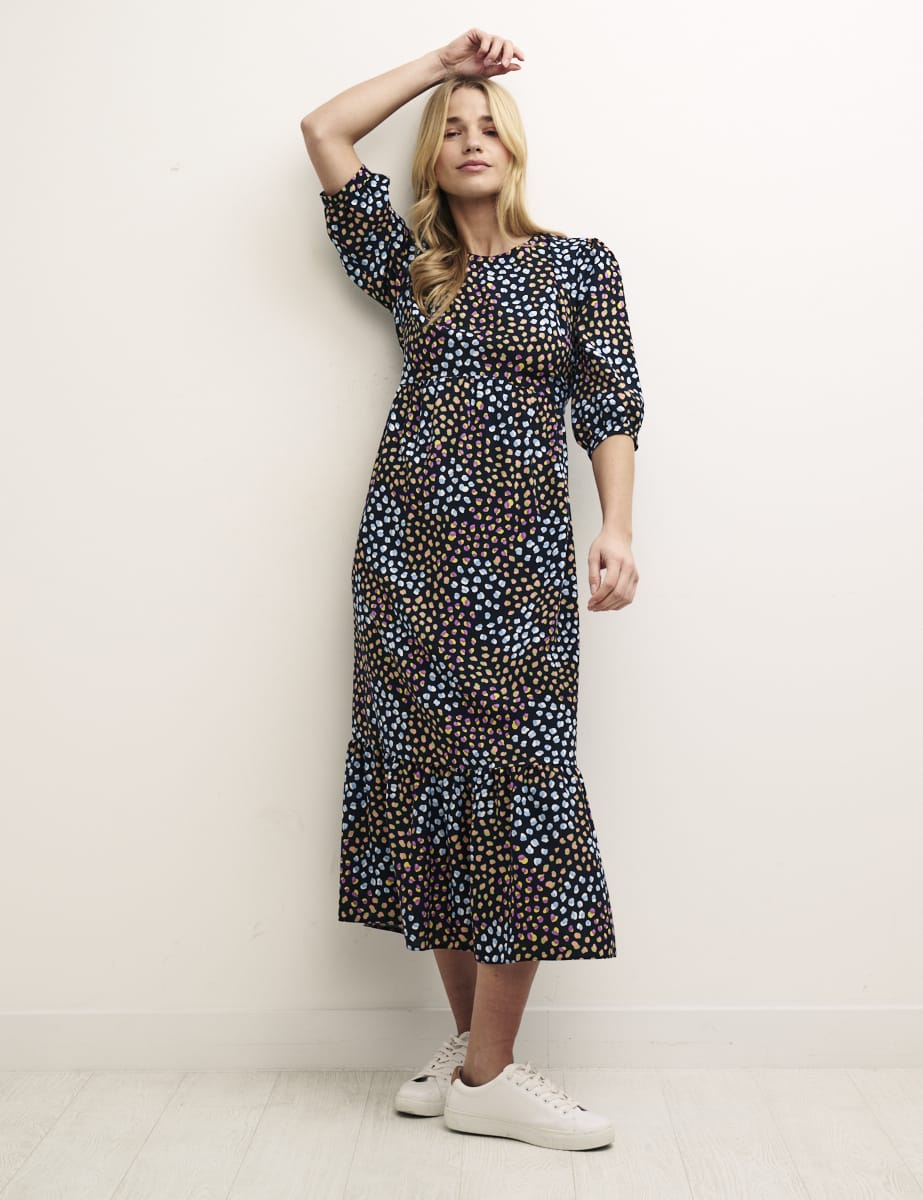 Black Speckle Print Rachel Midi Dress