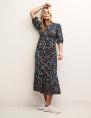 Black Speckle Print Rachel Midi Dress