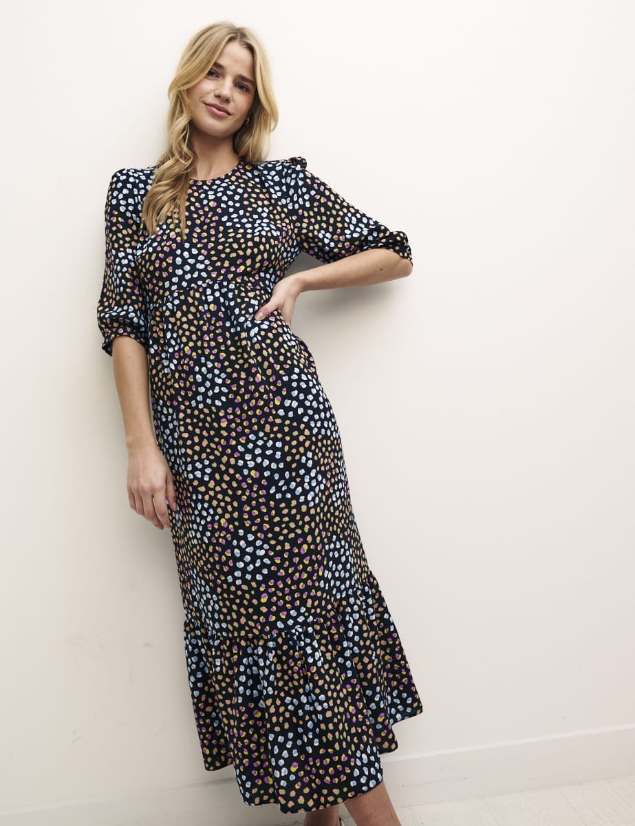 Black Speckle Print Rachel Midi Dress