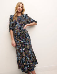 Black Speckle Print Rachel Midi Dress