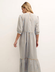 Petite Blue and Orange Check Rachel Midi Dress