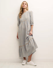 Petite Blue and Orange Check Rachel Midi Dress