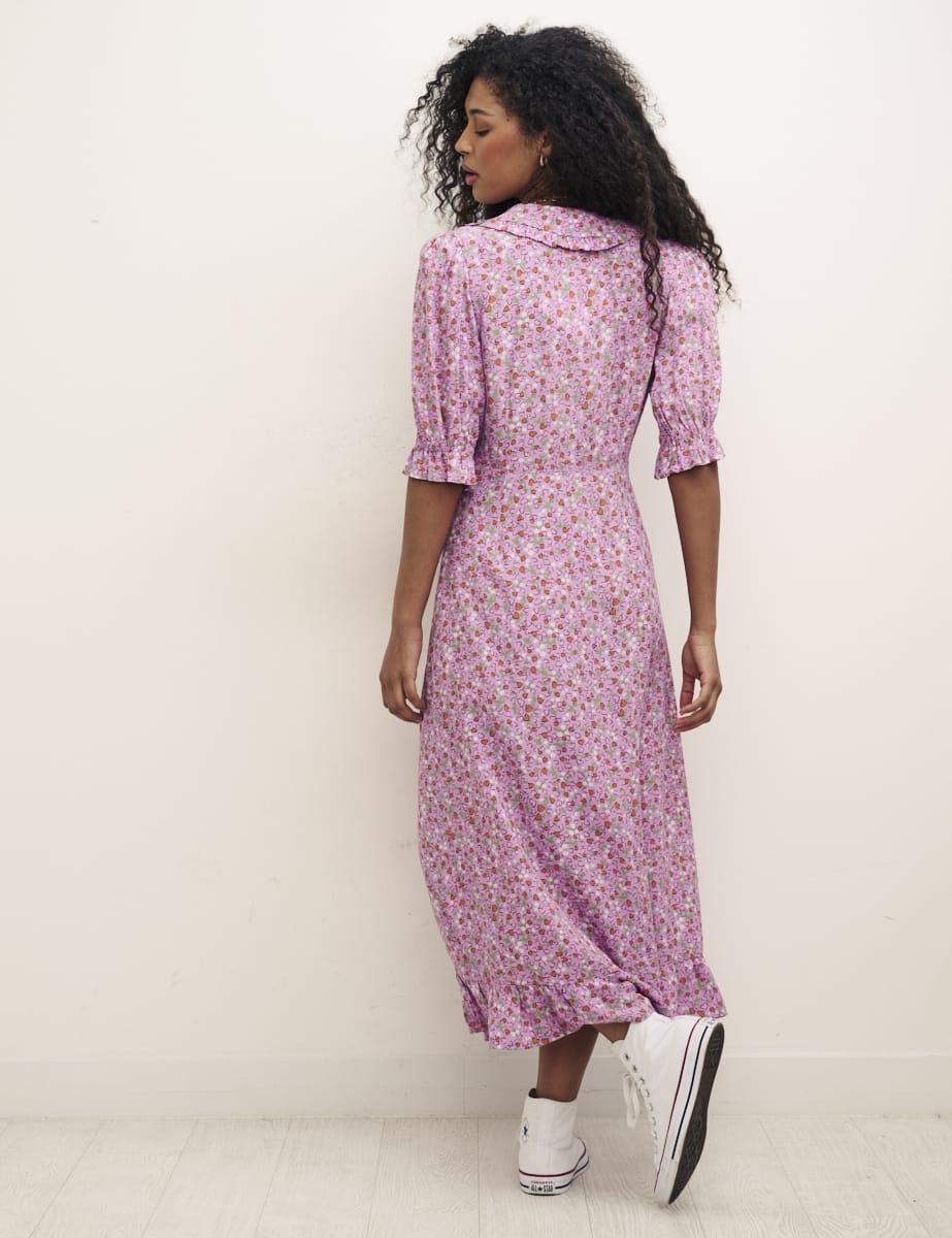 Lilac Heart Print Petite Annalise Midi Dress