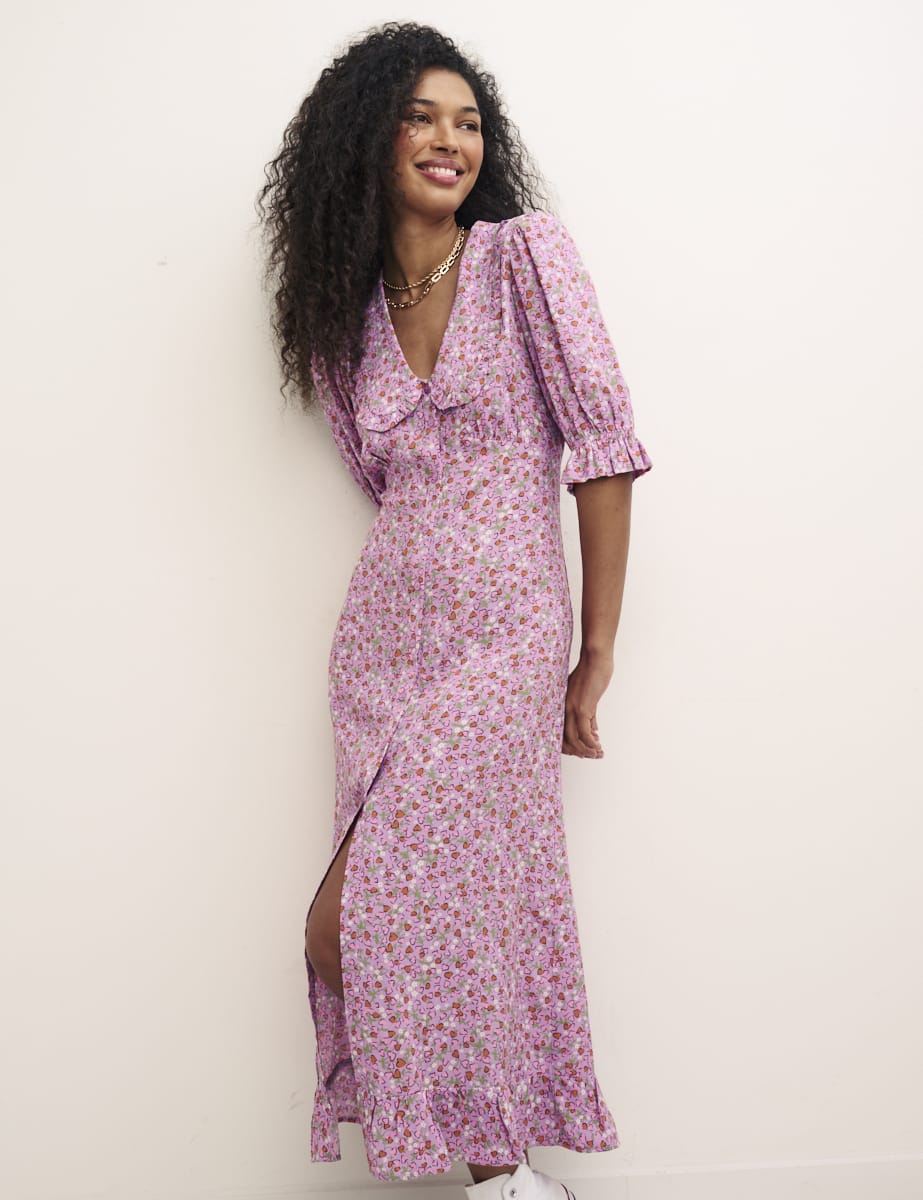 Lilac Heart Print Petite Annalise Midi Dress