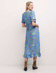 Petite Blue Fruit Print Delilah Midi Dress