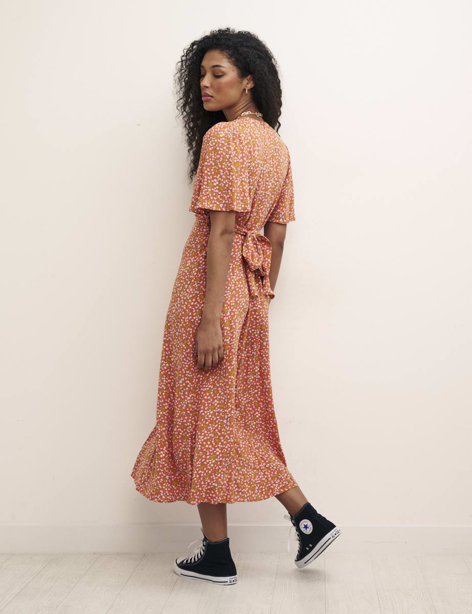 Orange Heart Print London Midi Dress