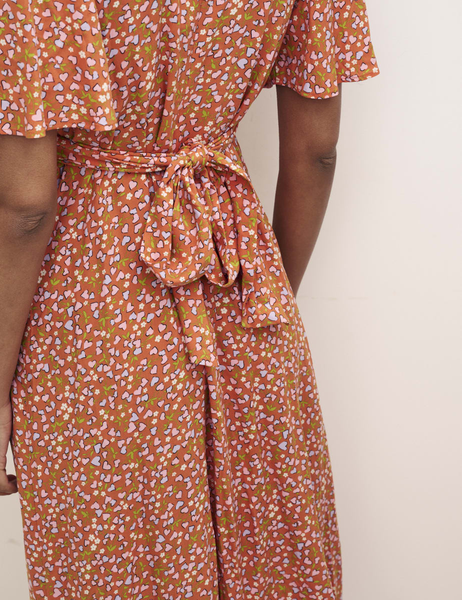 Orange Heart Print London Midi Dress