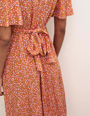 Orange Heart Print London Midi Dress