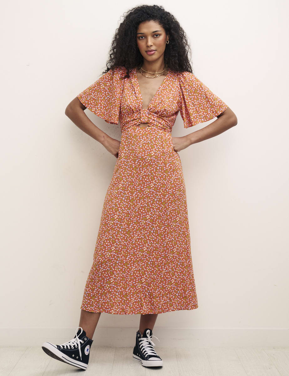 Orange Heart Print London Midi Dress