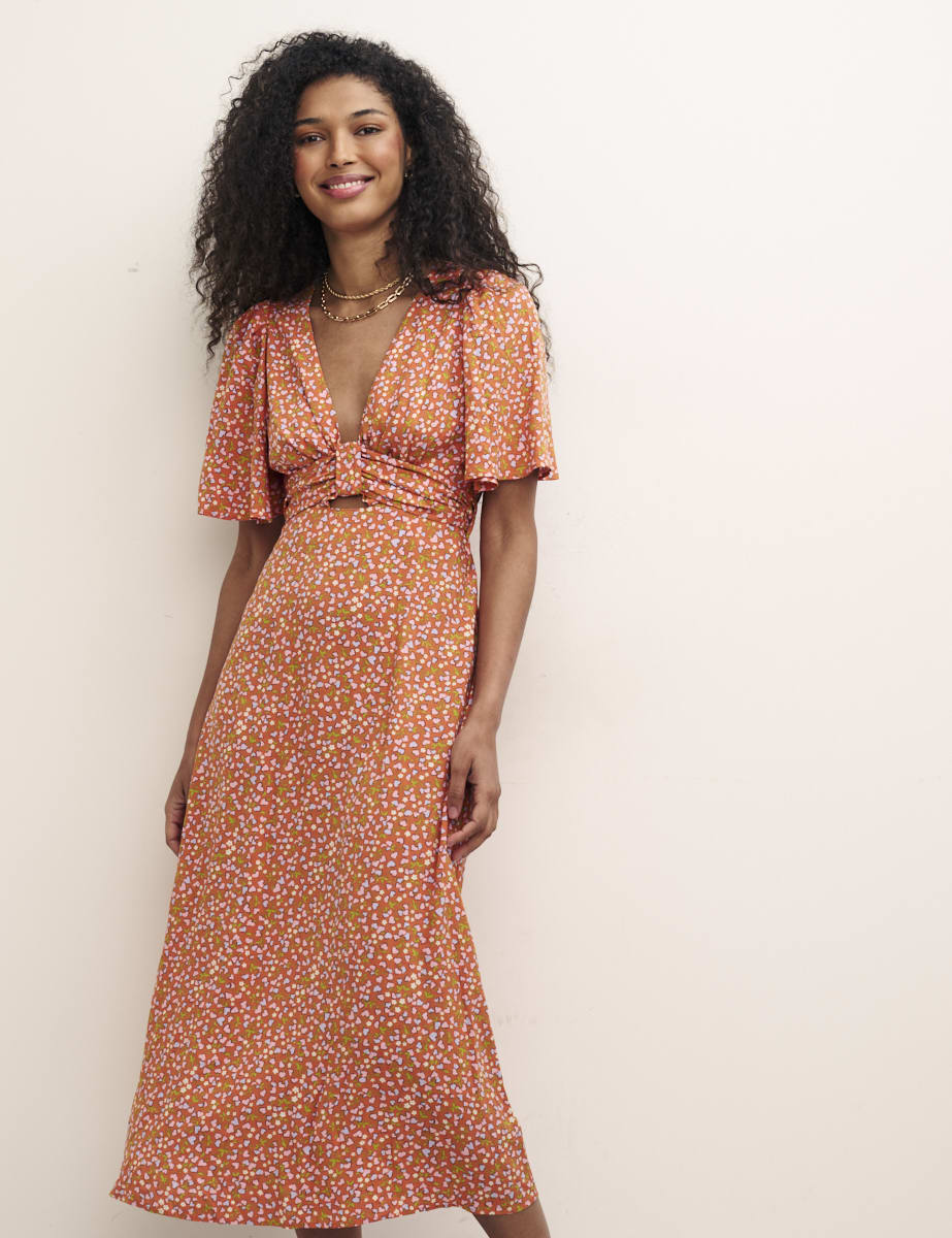 Orange Heart Print London Midi Dress