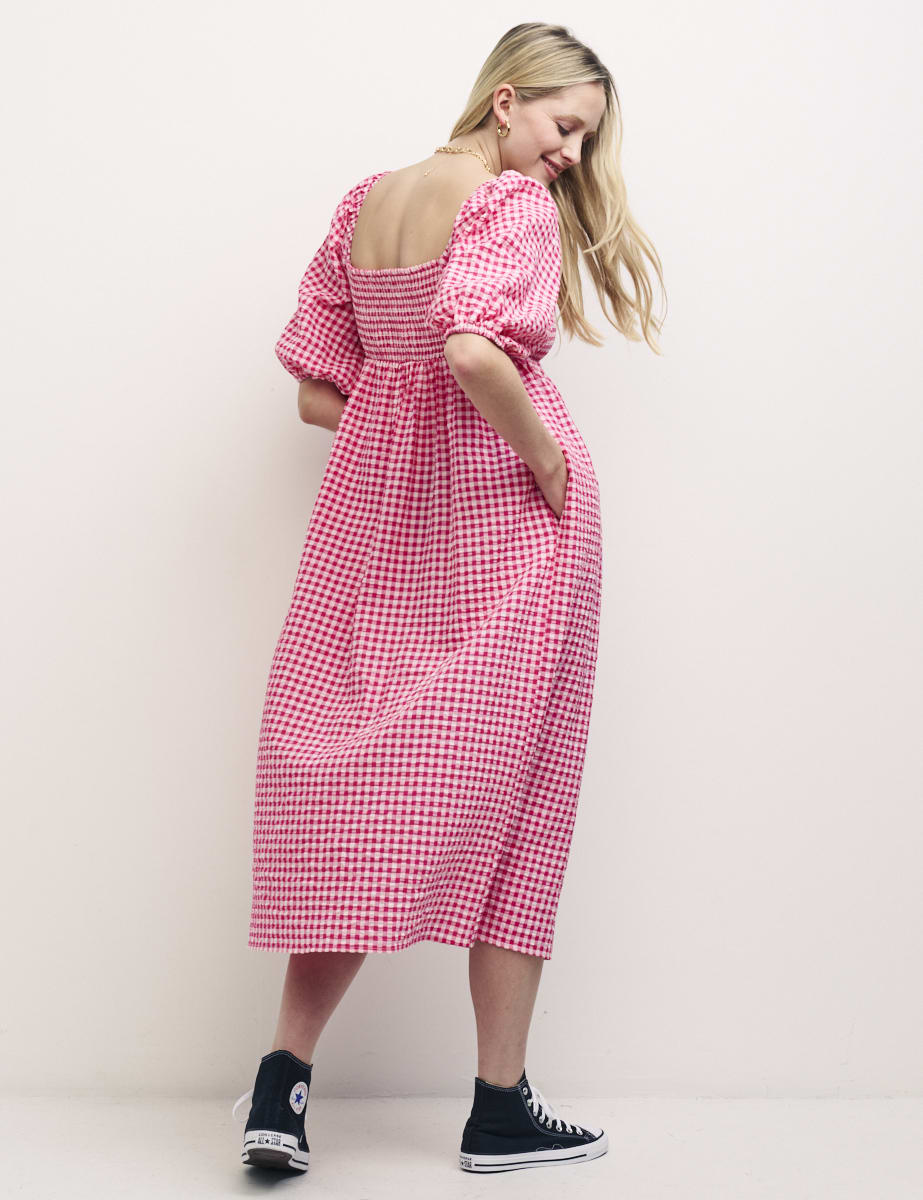 Pink Gingham Petite Midi Dress