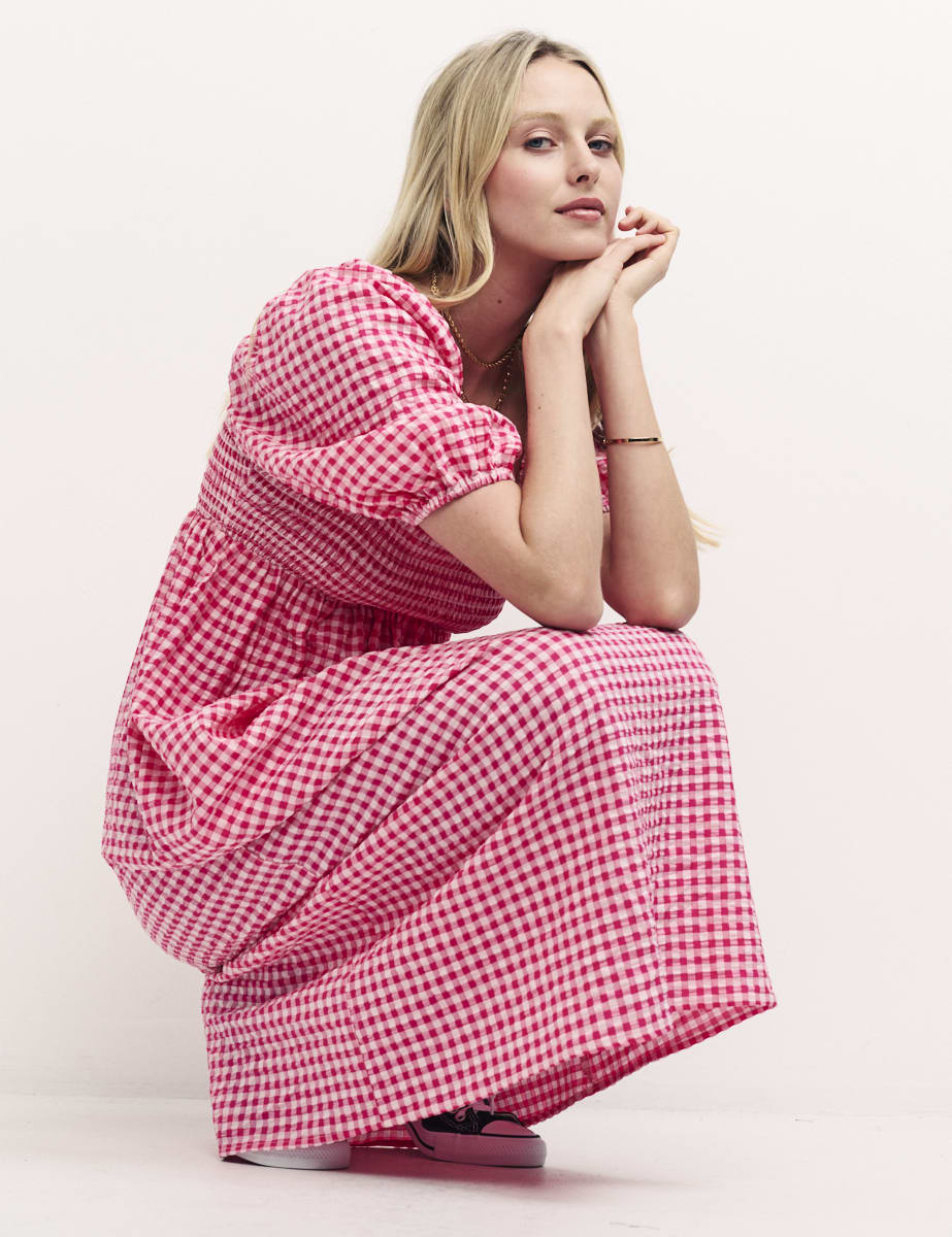 Pink Gingham Petite Midi Dress