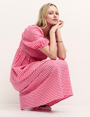 Pink Gingham Petite Midi Dress