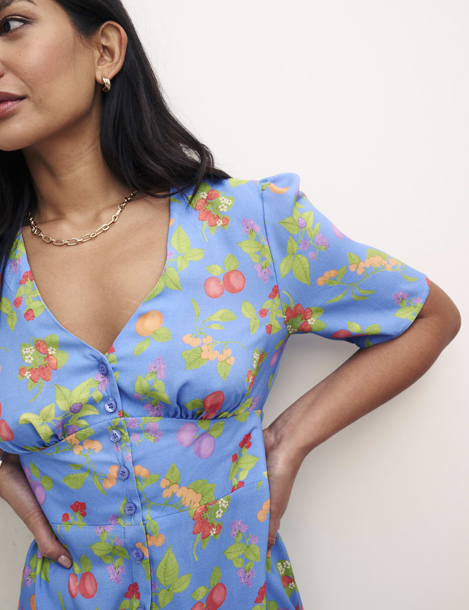 Blue Fruit Print Alexa Mini Dress