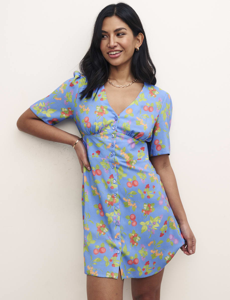 Blue Fruit Print Alexa Mini Dress