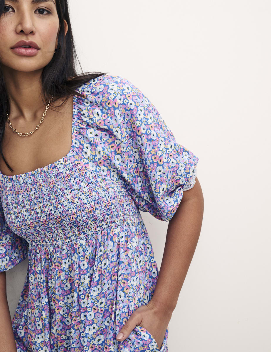 Floral Blue Petite Kylie Mini Dress