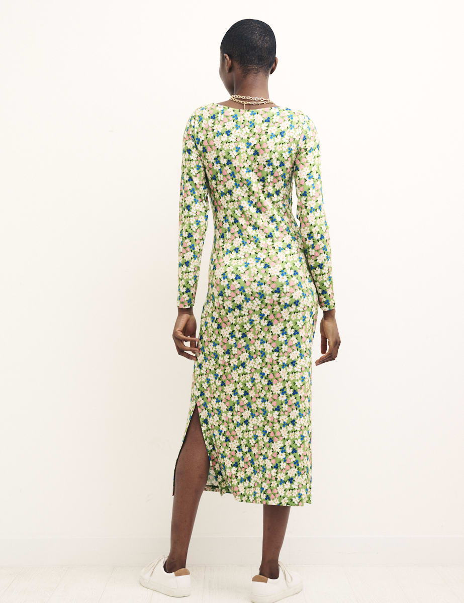 Green Floral Sweetheart Neck Marlow Midi Dress