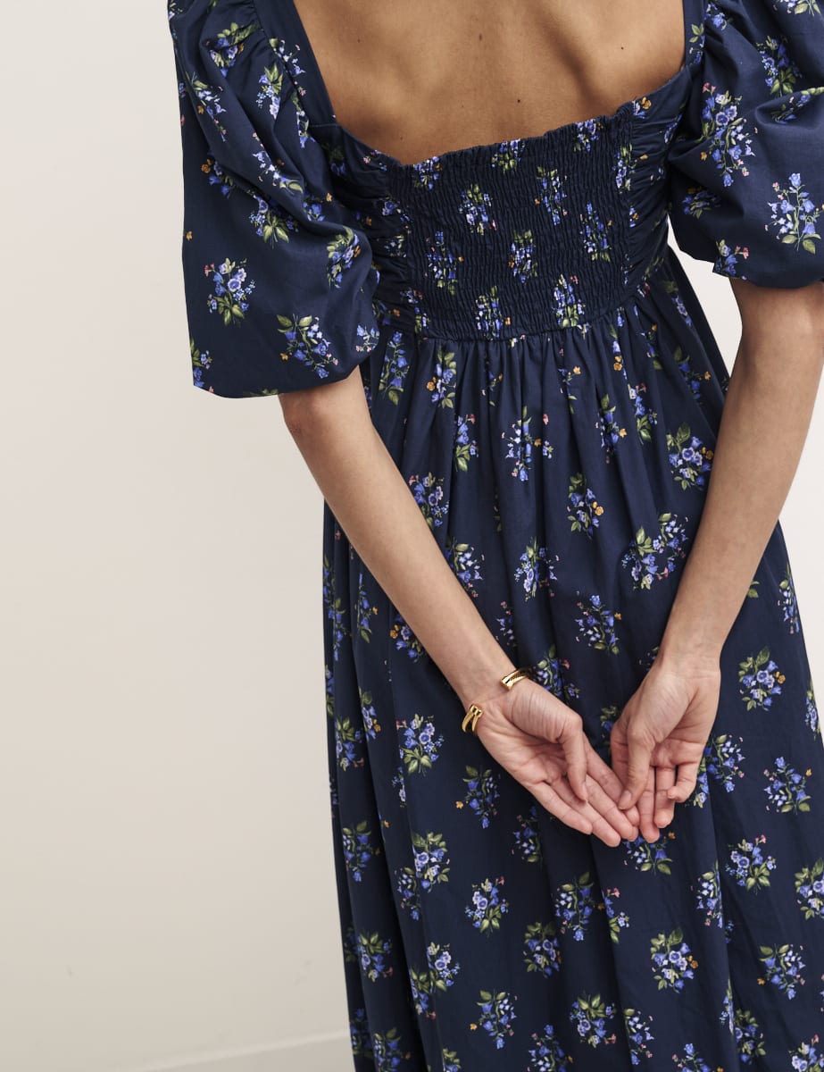 Navy Floral Nova Midi Smock Dress