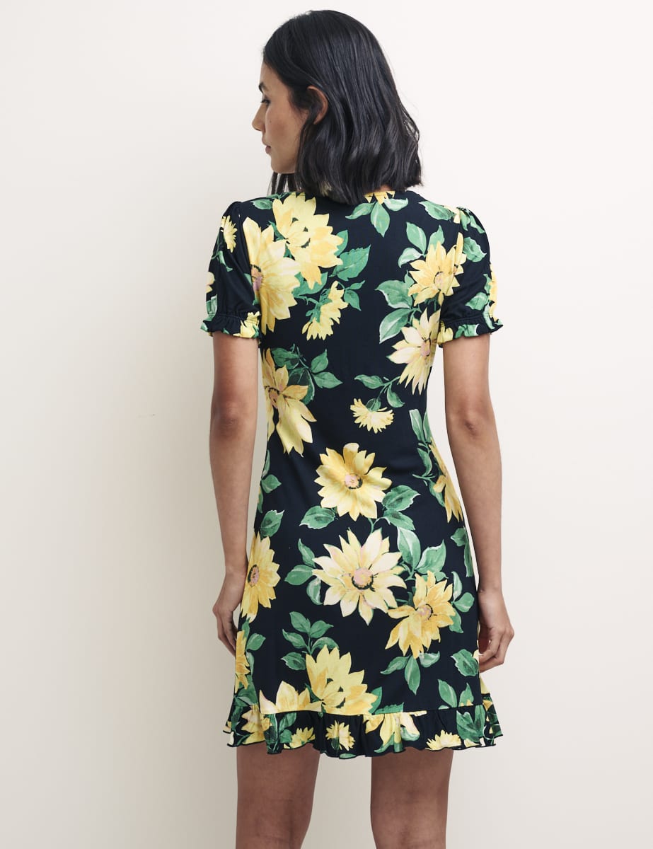 Black Sunflower Print Mekenna Mini Dress