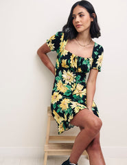 Black Sunflower Print Mekenna Mini Dress