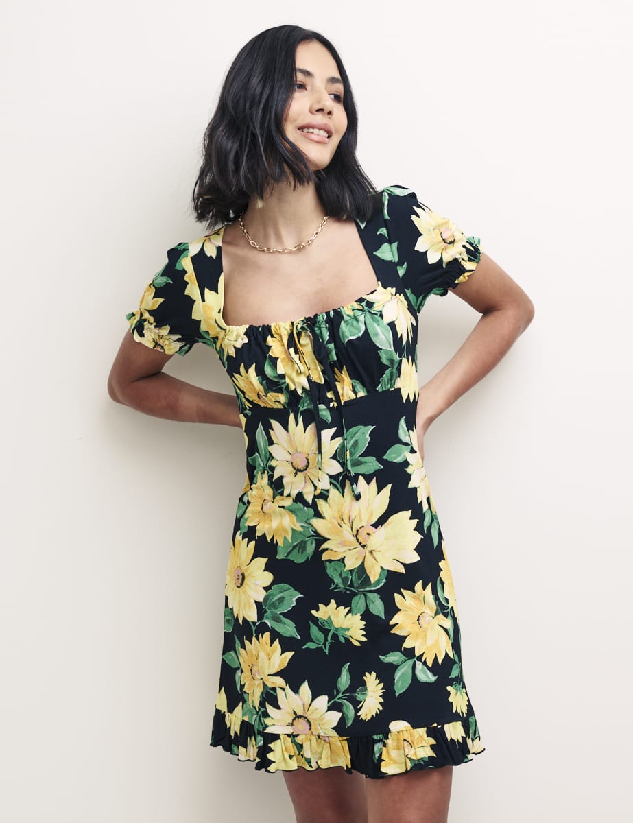 Black Sunflower Print Mekenna Mini Dress