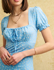 Ditsy Blue Milkmaid Mckenna Mini Dress