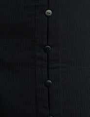 Black Reed Crinkle Collar Midaxi Dress