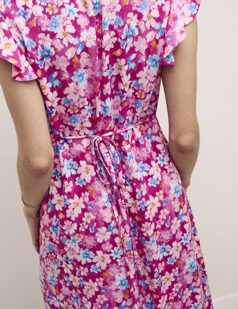 Pink Floral Lily Tea Midi Dress
