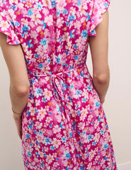 Pink Floral Lily Tea Midi Dress