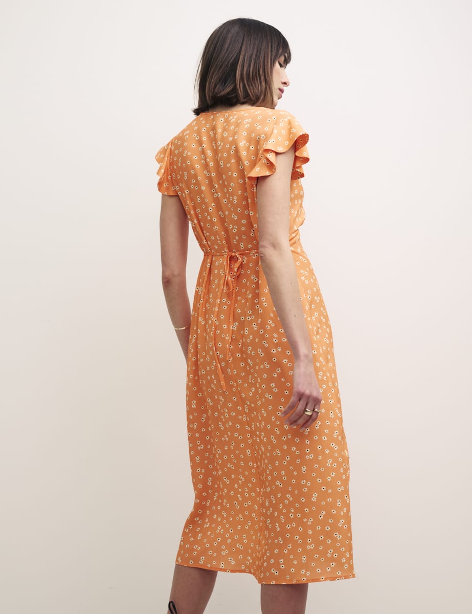 Orange Ditsy Floral Lily Midi Dress