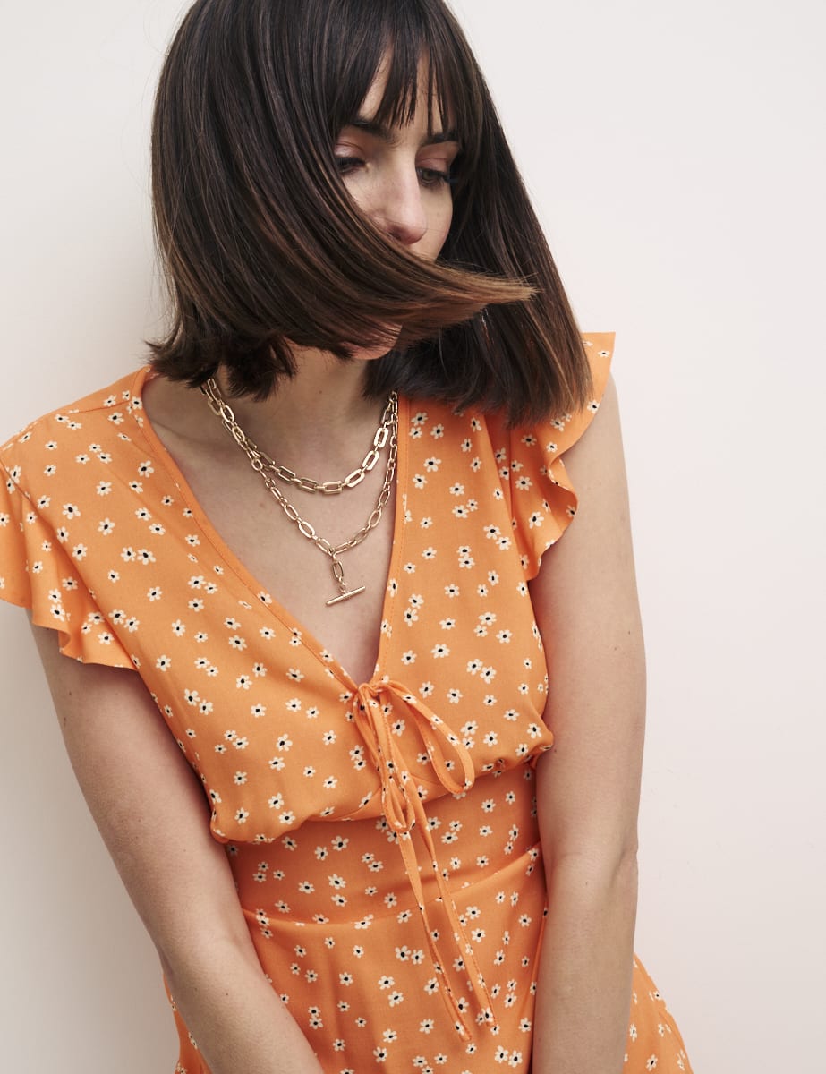 Orange Ditsy Floral Lily Midi Dress