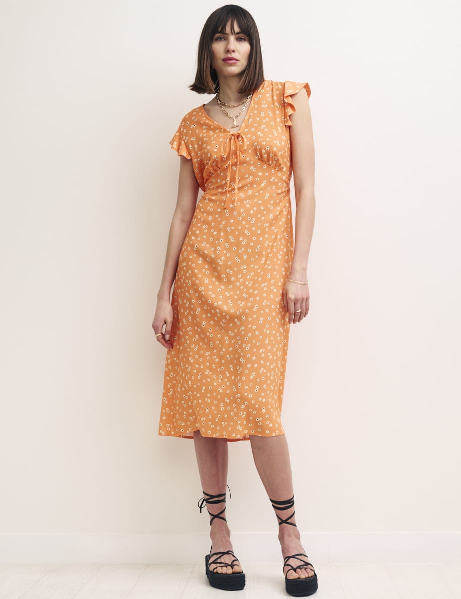 Orange Ditsy Floral Lily Midi Dress