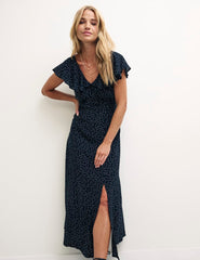 Black Spot V Neck Suki Midi Dress