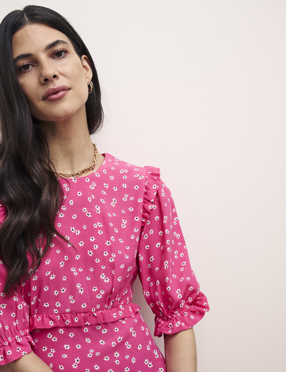 Pink Ditsy Floral Felicia Midi Dress