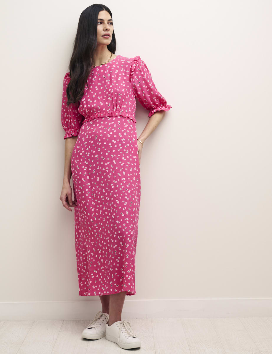 Pink Ditsy Floral Felicia Midi Dress
