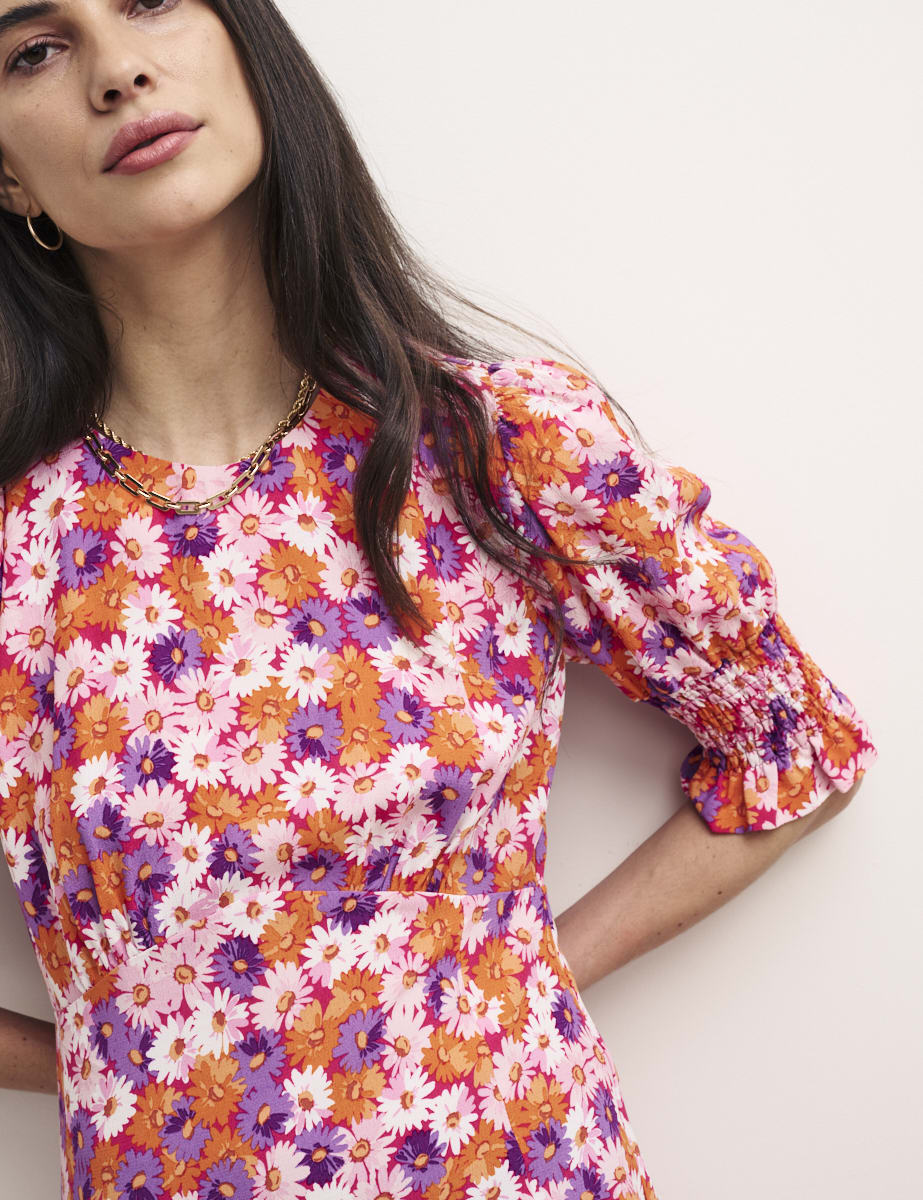 Pink Daisy Print Luna Midi Dress