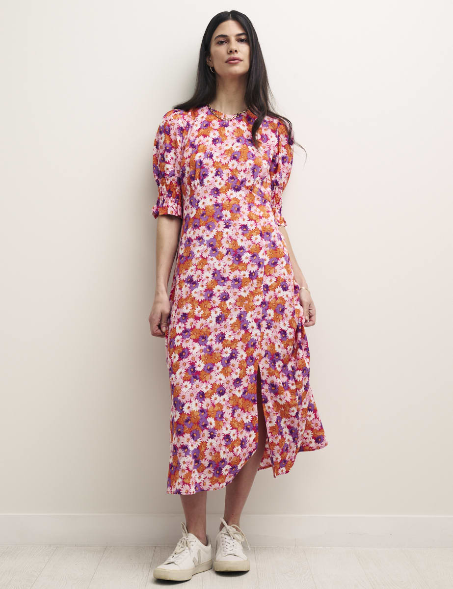 Petite Pink Daisy Print Luna Midi Dress