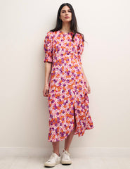 Pink Daisy Print Luna Midi Dress