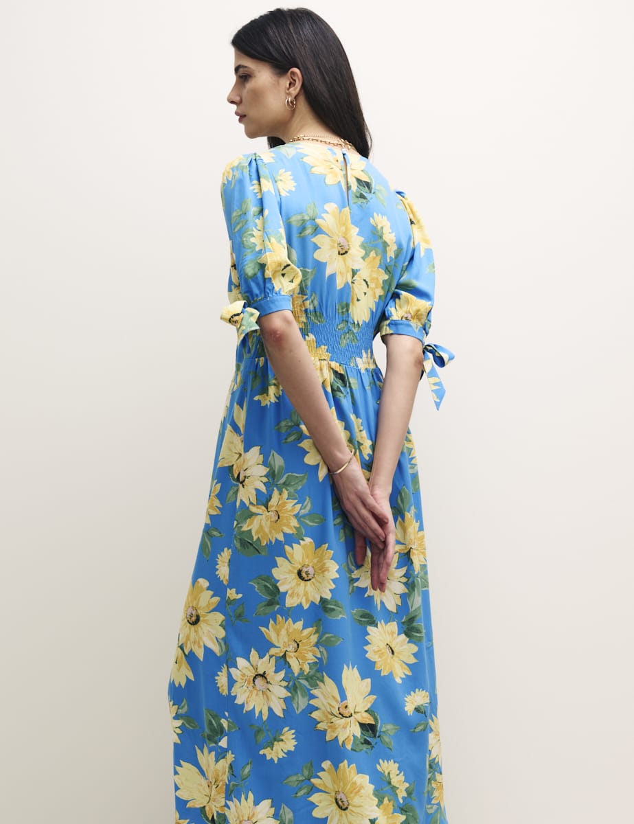 Blue Sunflower Print Esme Midi Dress