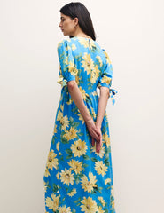 Blue Sunflower Print Esme Midi Dress