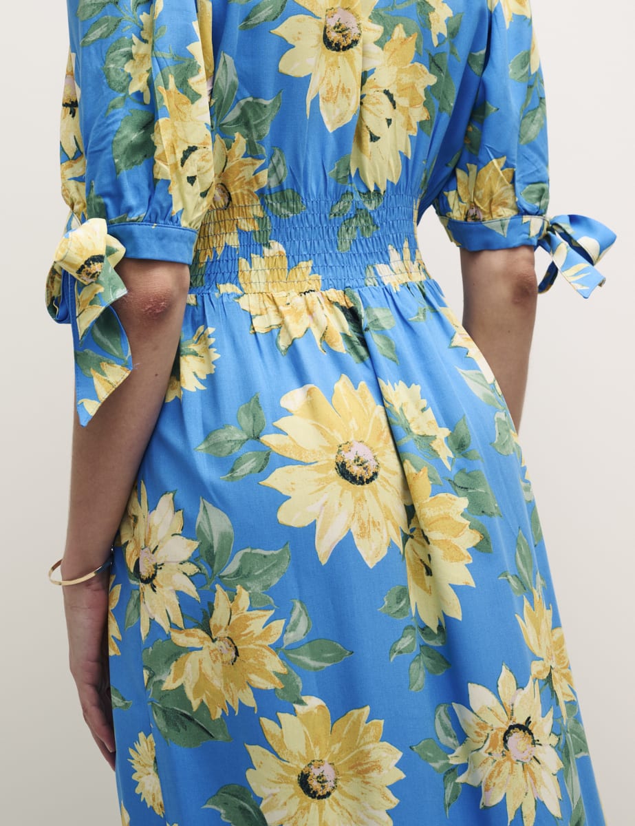 Blue Sunflower Print Esme Midi Dress