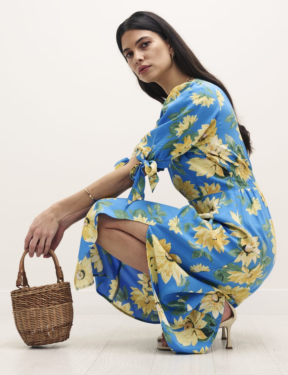 Blue Sunflower Print Esme Midi Dress